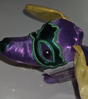 Mardi Gras Iridescent Purple Plush Dachshund Balloon Dog w/ Mask, NWT